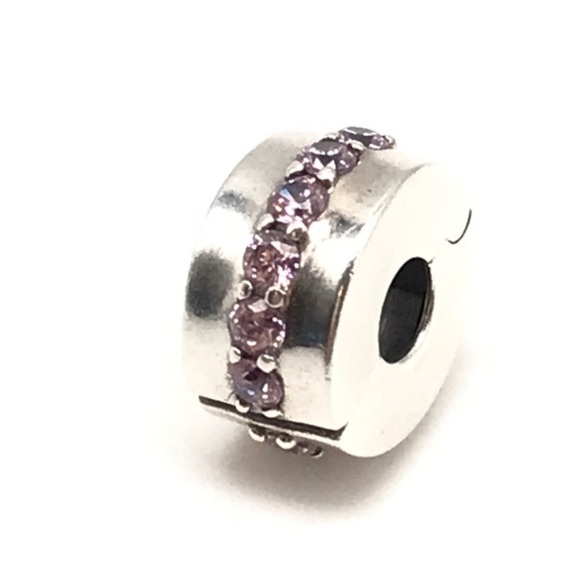 Pandora Light Pink CZ Sparkling Row Shiny Path Clip Sparkly Bead Charm - Picture 2 of 6